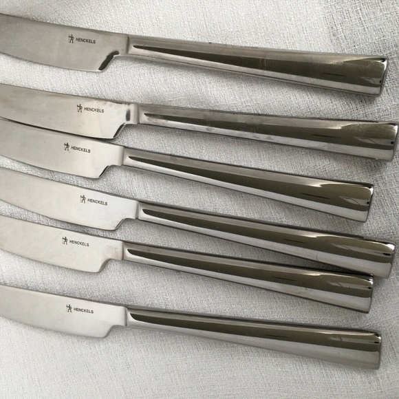 Henckels 6 Dinner Knives Flatware Serrated Edge 9 1/2" Long Square Bottom - Picture 4 of 6